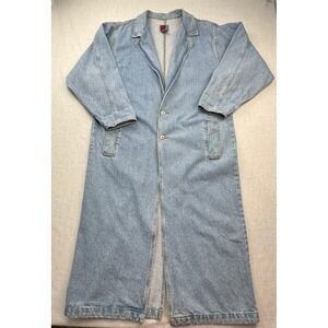 Sunbelt VTG Denim Duster Coat Light Wash Cotton Long Trench Jean Jacket Blue M/L